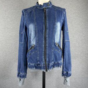 DownEast Womens Blue Denim Jean Jacket Full Zip Long Sleeve Zip Pockets Size S